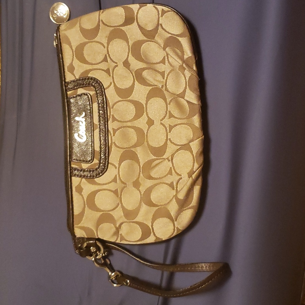 Coach tan & brown Wristlet